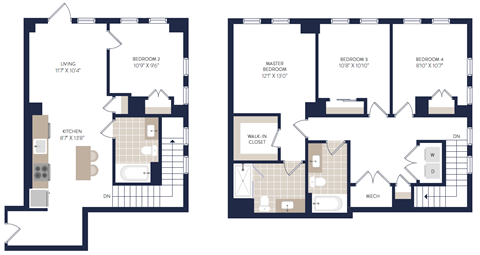Floor plan for 4 beds, 3 baths, 1345 sqft